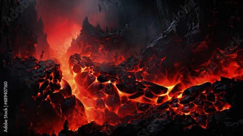 Captivating lava wallpaper: fiery beauty and volcanic landscapes in breathtaking visuals. Earth's core, hot lava flow, volcanic activity, nature's fiery display. © Alla