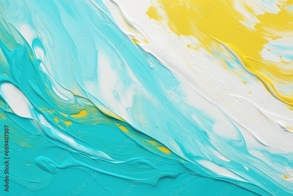 abstract painting with dynamic strokes of cyan, white, and yellow, blending together to create a fresh and vivid artistic piece. abstract painting with dynamic strokes of cyan, white, and yellow, blending together to create a fresh and vivid artistic piece.