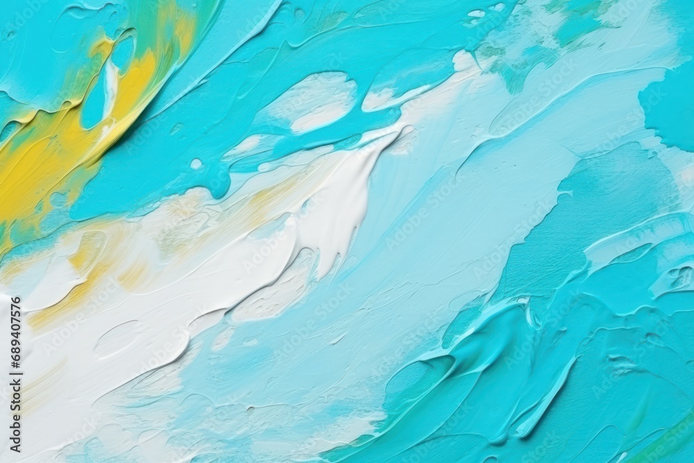 abstract acrylic painting with fluid strokes of cyan, white, and a splash of yellow, offering a refreshing aquatic feel. abstract acrylic painting with fluid strokes of cyan, white, and a splash of yellow, offering a refreshing aquatic feel.