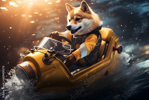 Spacebound Doge: Dogecoin Mascot on Jetski Soaring through Galaxy #dogecoin #space #jetski #galaxy photo