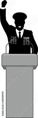 演台でスピーチする軍人②