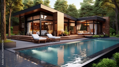 Luxury wooden house with swimming pool