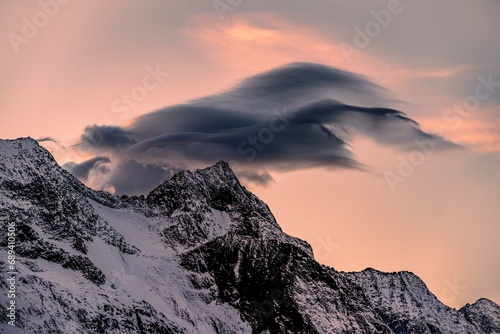 Foehn clouds at sunset in Zemmgrund, Zillertal, Tyrol, Austria, Europe photo