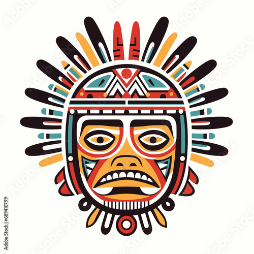 Fototapeta Naklejka Na Ścianę i Meble -  Aztec Face Mask Vector Illustration. Ancient Mayan Mask