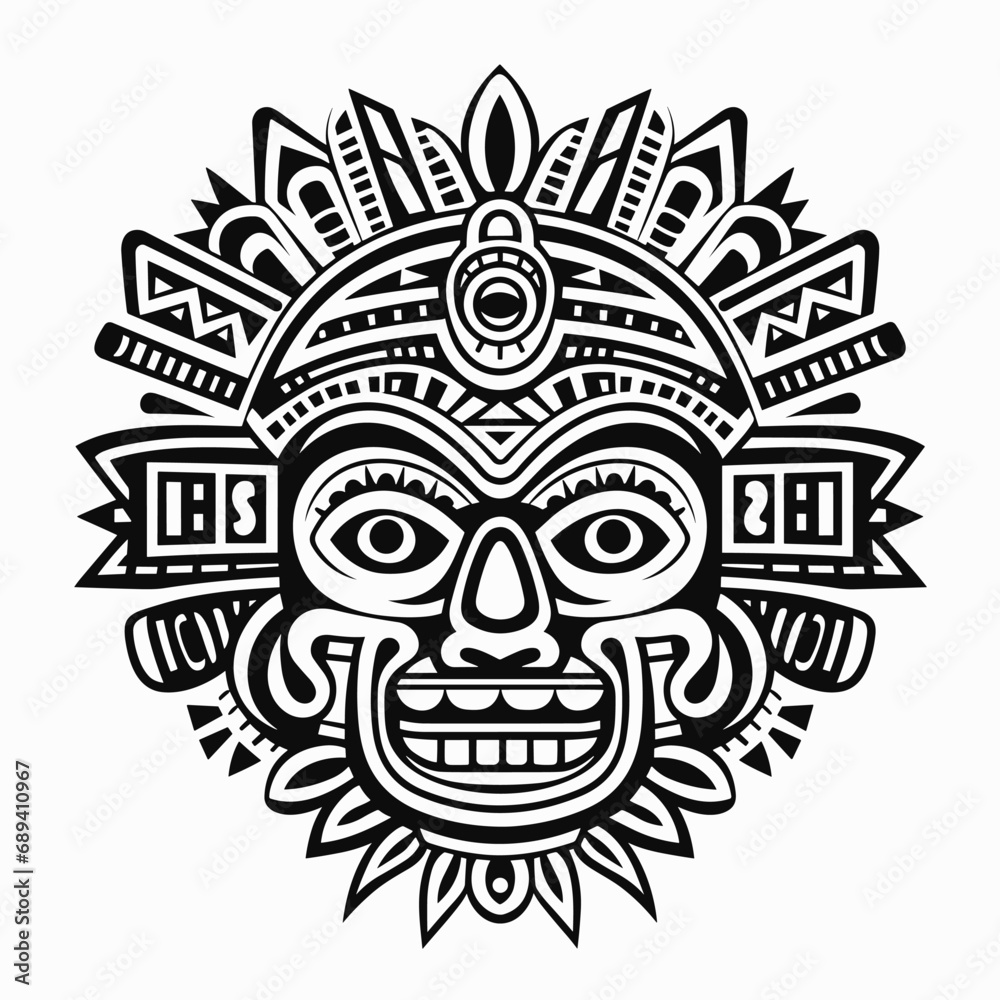 Aztec Face Mask Vector Illustration. Ancient Mayan Mask