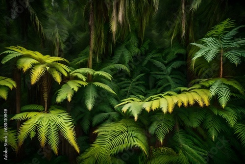 The intricate textures and patterns of prehistoric tree ferns and primitive conifers photo