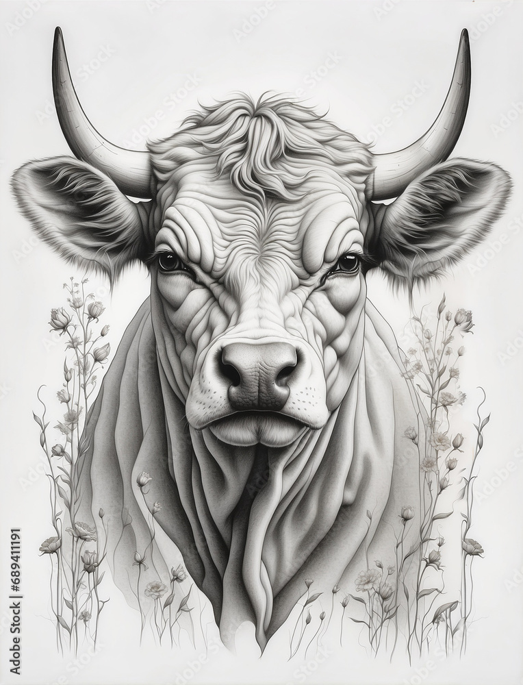 cattle, bull, animal, drawing - obrazy, fototapety, plakaty 