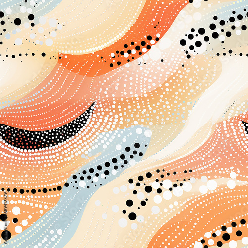 Seamless pattern in Australian aboriginal dot art style traditional handpainted in muted earthy colors..