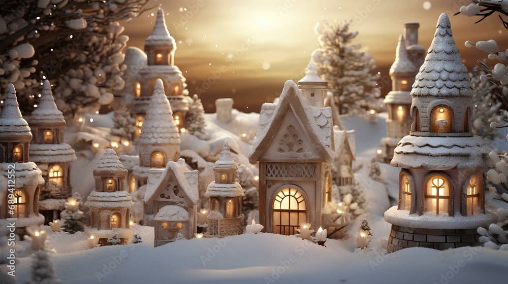 Miniature christmas village with soft and cozy lights, shimmering, fairy tale fantasy, fantastic realism, dynamic lighting. generative AI Miniature christmas village with soft and cozy lights, shimmering, fairy tale fantasy, fantastic realism, dynamic lighting. generative AI
