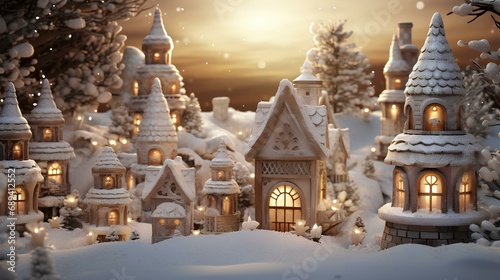 Miniature christmas village with soft and cozy lights, shimmering, fairy tale fantasy, fantastic realism, dynamic lighting. generative AI