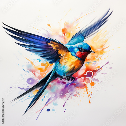 abstract watercolor background with bird