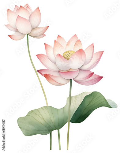 pink lotus flower, transparent, watercolor