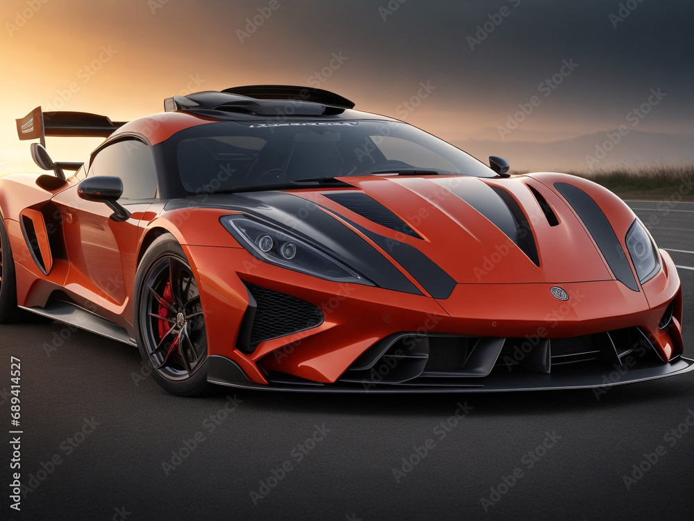 Naklejka premium Luxurious super car. red sport car, custom modified car models.