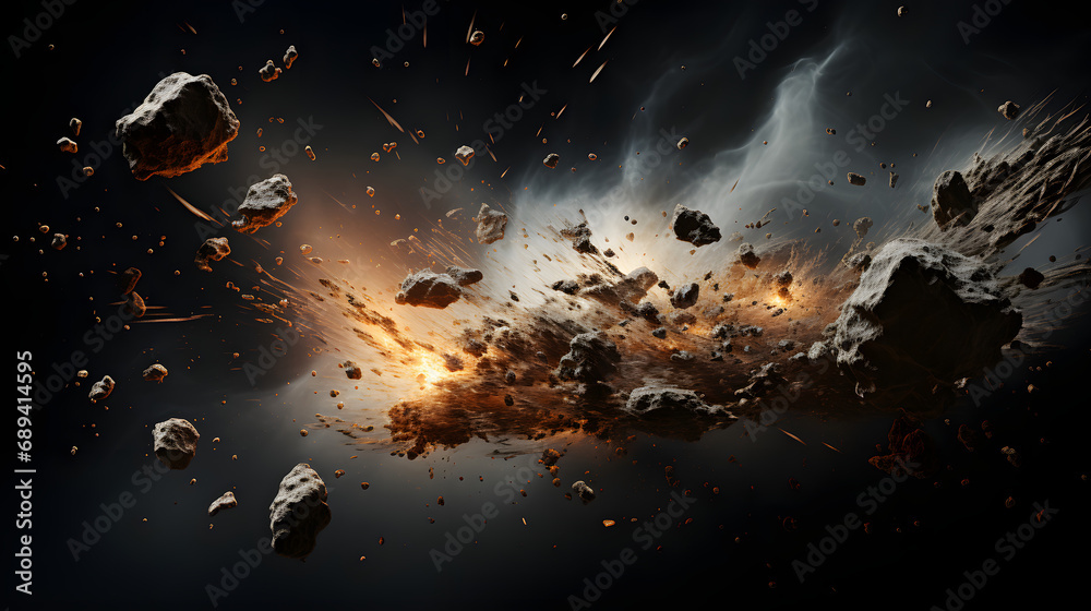 flying debris with dust, rocks and explosives flying debris with dust, rocks and explosives