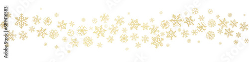 Christmas snowflakes background. Winter gold snow falling minimal decoration, greeting card. Noel subtle backdrop. Vector illustration
