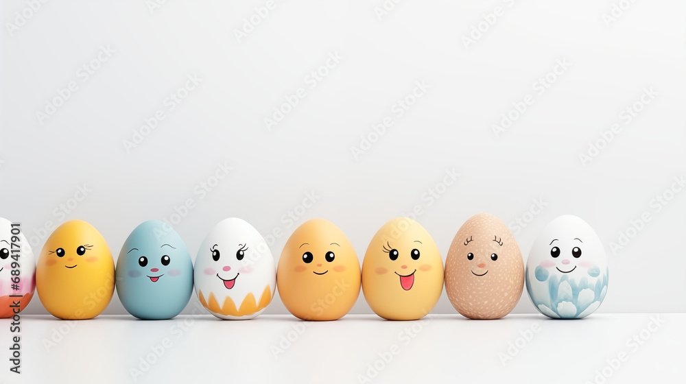 smiling easter eggs on a white background smiling easter eggs on a white background