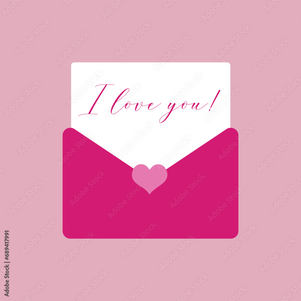 Envelope with letter on pink background. Valentine's Day celebration Envelope with letter on pink background. Valentine's Day celebration