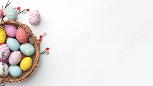easter eggs in a basket on a white background