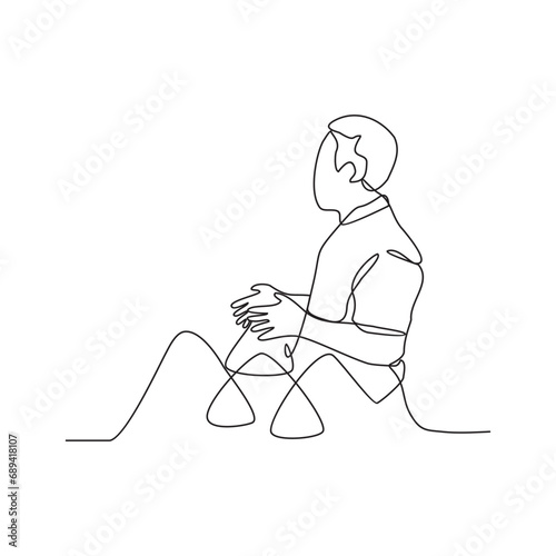 One continuous line drawing of a trader is selling his wares at a traditional market vector illustration. Traditional market illustration simple linear style vector concept. Market activity design.