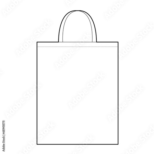 Tote Bag silhouette. Fashion accessory technical illustration. Vector satchel front view for Men, women, unisex style, flat handbag CAD mockup sketch outline isolated
