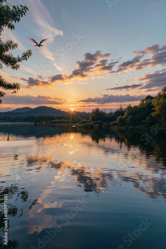 sunset over the lake