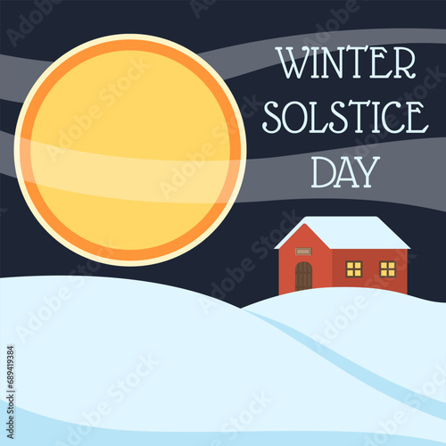 Poster with snowy landscape and text WINTER SOLSTICE DAY