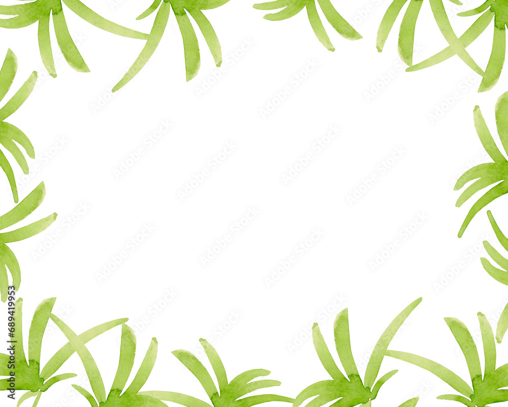 Green bamboo. Watercolor rectangular frame Green bamboo. Watercolor rectangular frame
