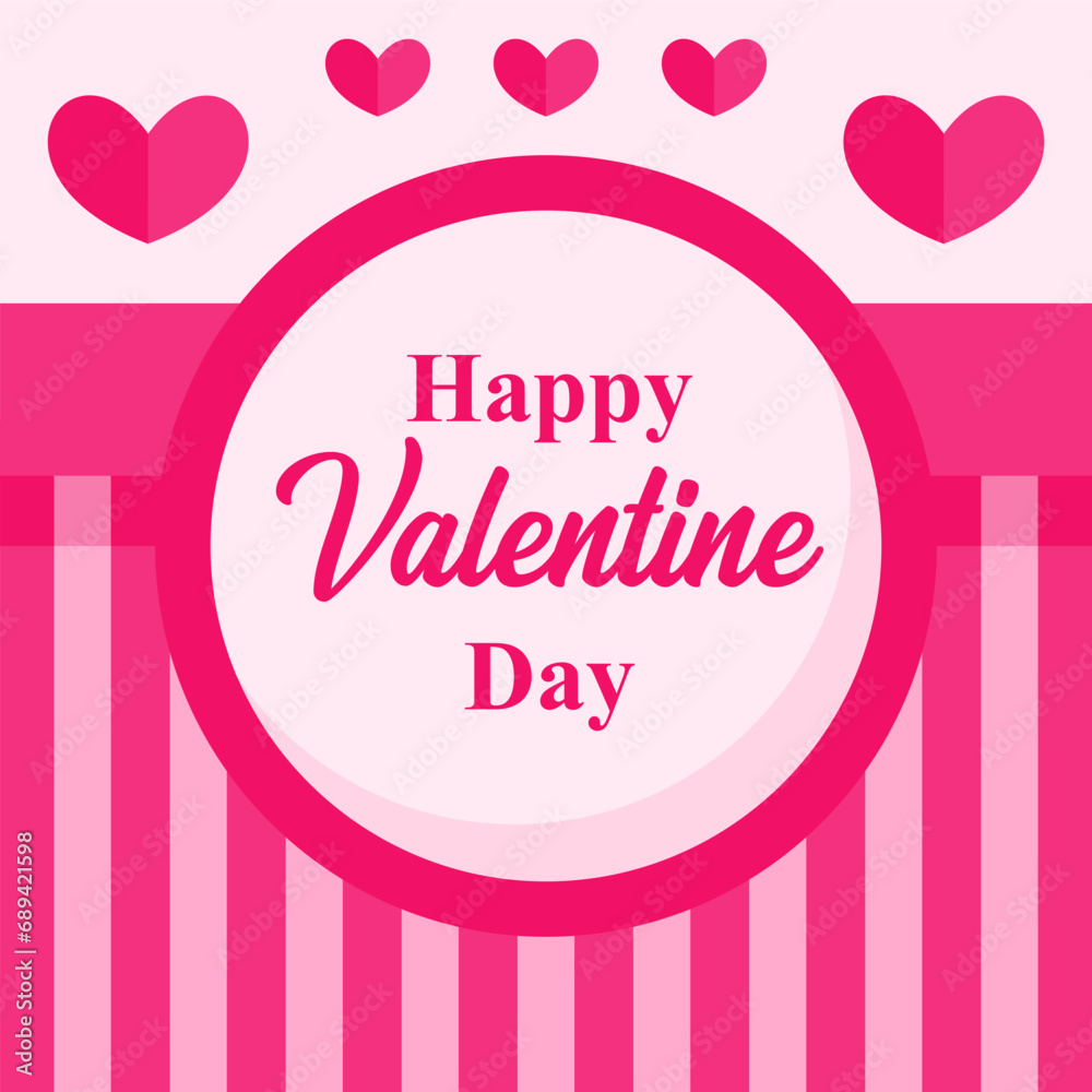 Greeting card social media post event Happy Valentine's Day design template with modern and trendy pink heart and stripes background