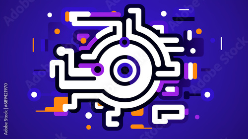 An illustration of circuits and gears in a fun  vibrant line art style. Generative AI. 