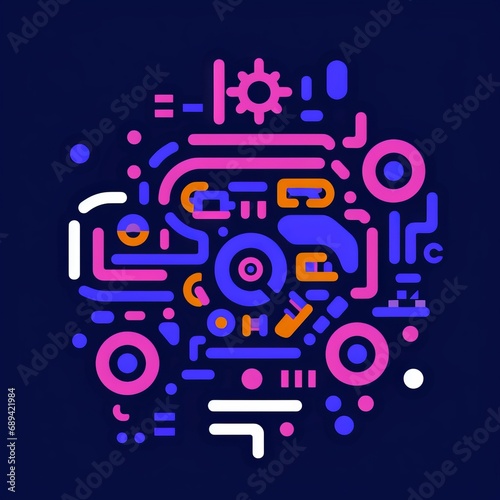 An illustration of circuits and gears in a fun  vibrant line art style. Generative AI. 