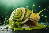 Snail celebrating with slime trail, text space