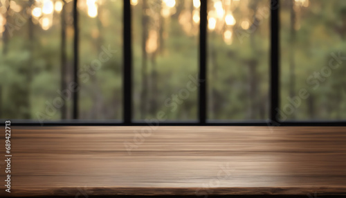 wooden table baclony with bokeh golden light in the backyard photo