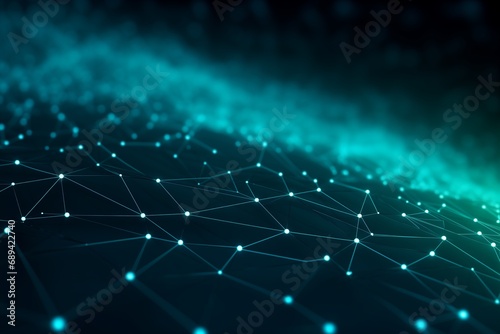 Abstract digital blue network connections with glowing nodes on a dark background
