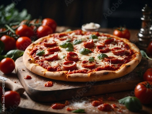 Pizza with cheese and tomatoes