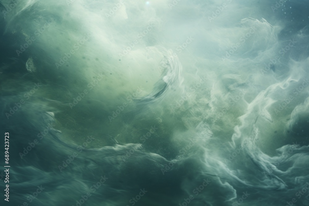 Surreal underwater view with swirling clouds, evoking a sense of mystery and depth.