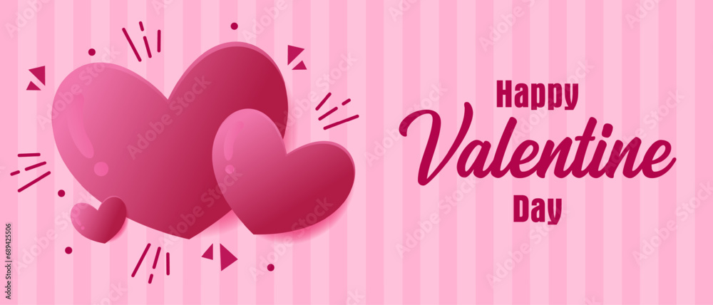 Valentine cover banner design with pink decorations and vector hearts for Valentine's Day background