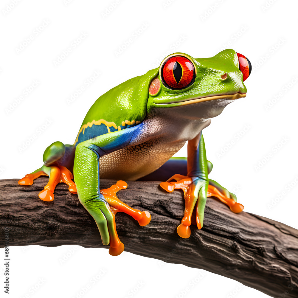 Fototapeta premium portrait of red eyed tree frog isolated on transparent background Generative AI