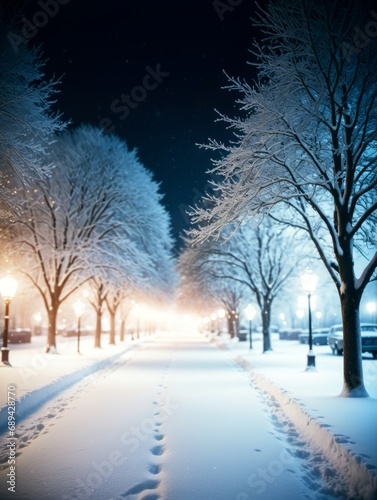 Scenic view of snowy winter landscape background wallpaper © FadedNeon