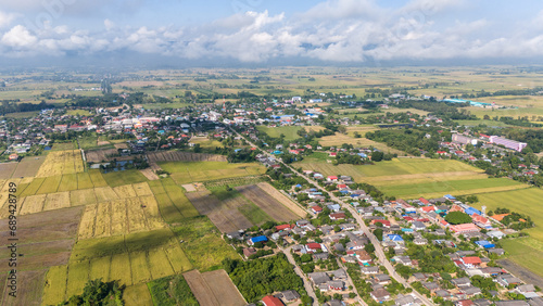 Aerial view of the countryside village in Pa Daet district one of the southern part of Chiang Rai province of Thailand.