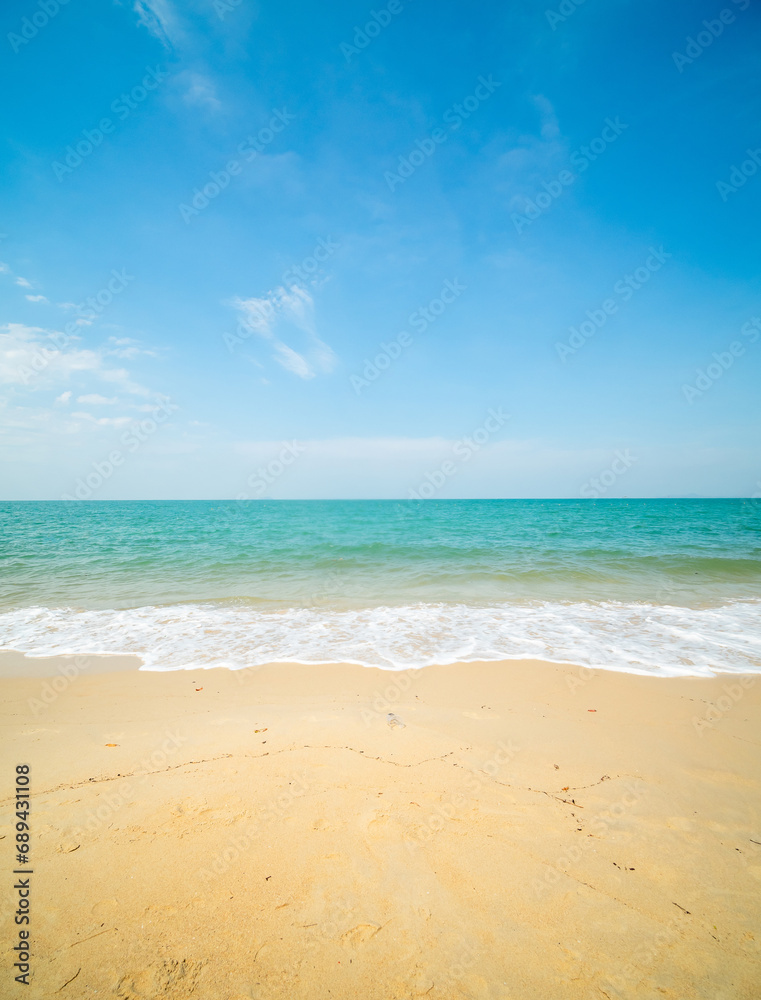 Landscape beautiful summer vertical front view tropical sea beach white sand clean and blue sky background calm Nature ocean wave water nobody travel at Sai Kaew Beach thailand Chonburi sun day time