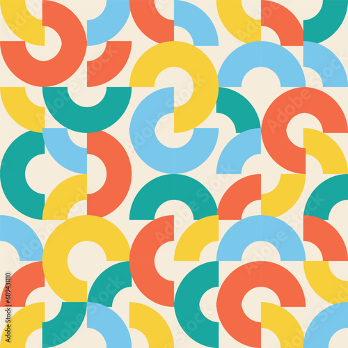 Playful bold circles pattern in vivid primary colors. Vector seamless pattern design for textile, fashion, paper, packaging, wrapping and branding