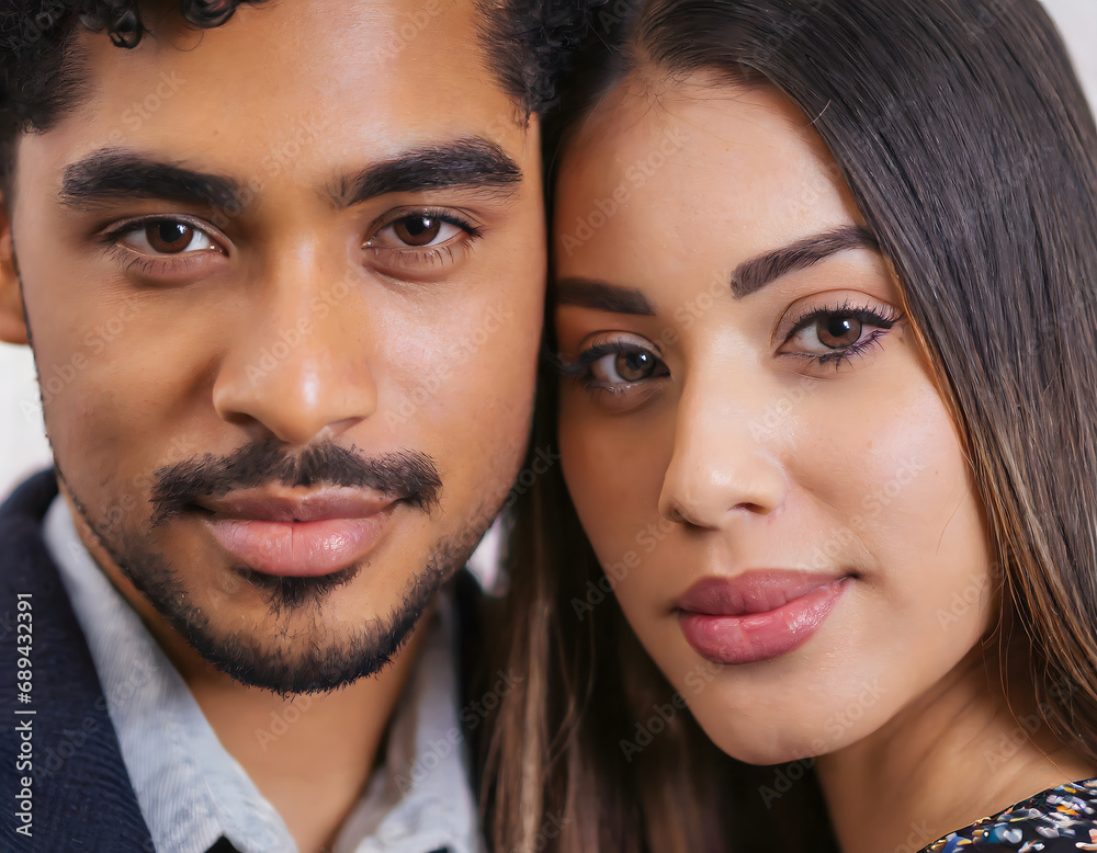portrait of beautiful multicultural couple, valentines day concept