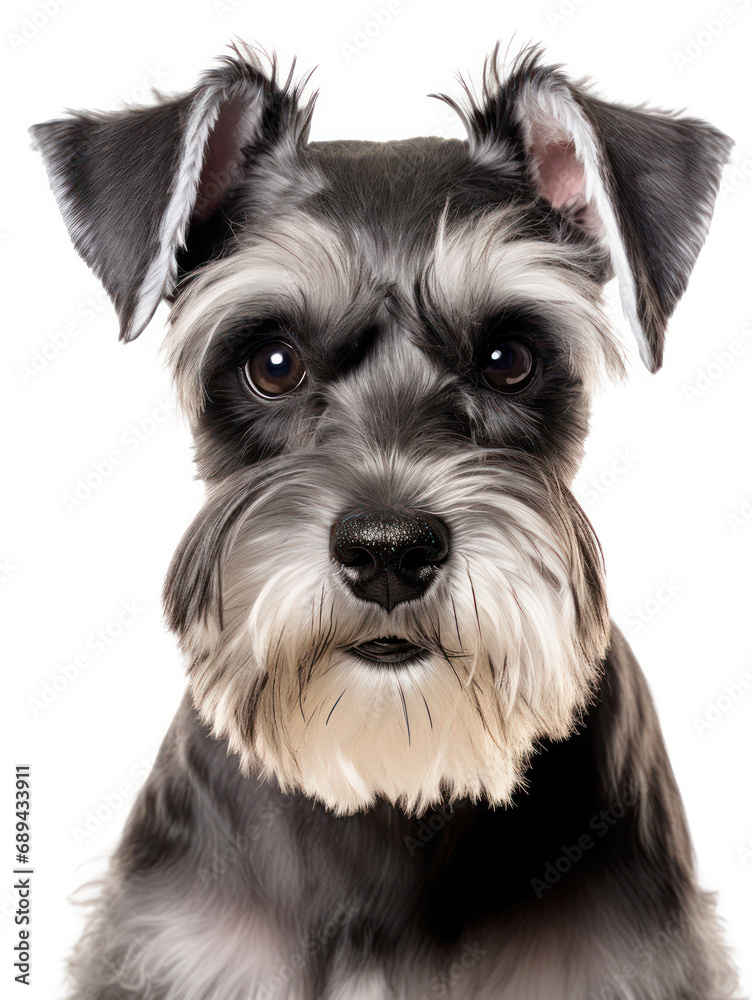 Miniature Schnauzer Dog Studio Shot Isolated on Clear Background, Generative AI