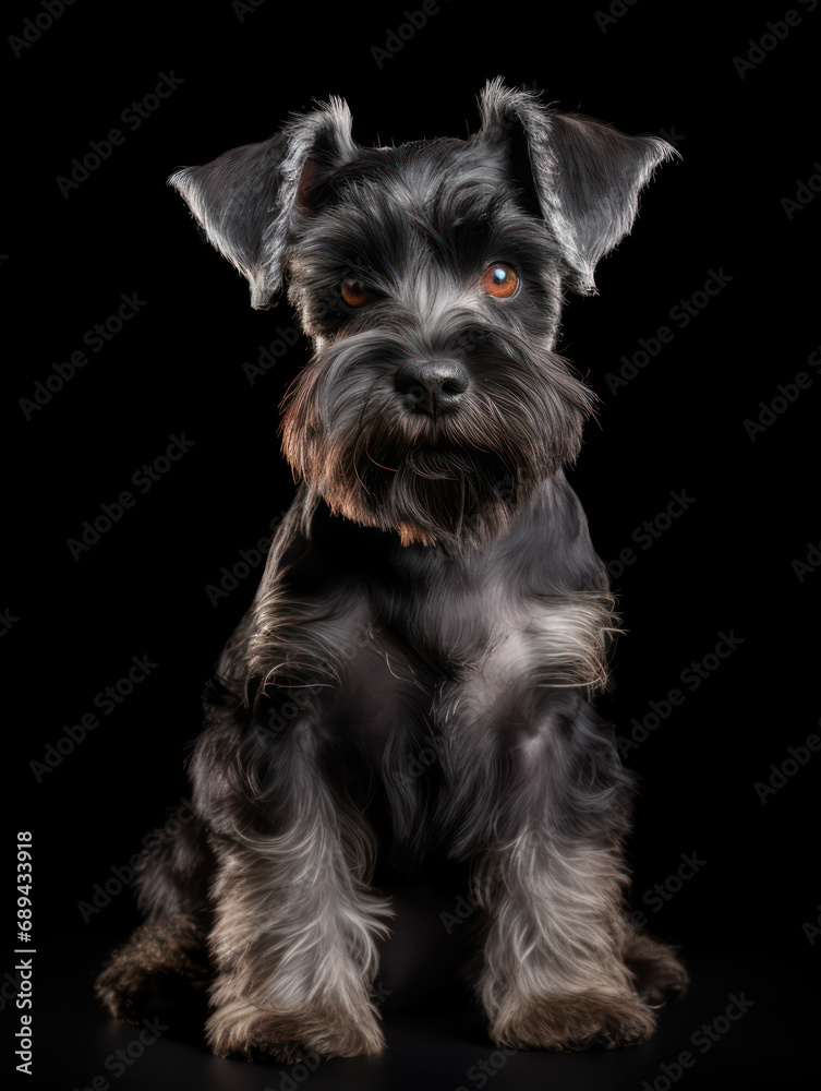 Miniature Schnauzer Dog Studio Shot Isolated on Clear Background, Generative AI