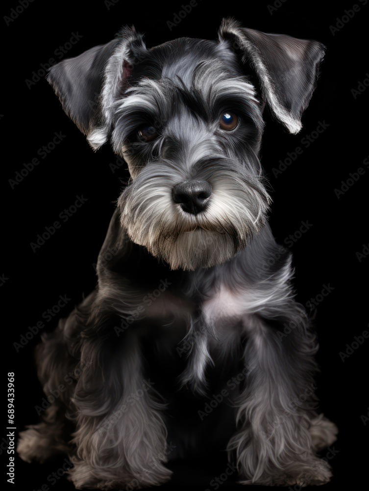 Miniature Schnauzer Dog Studio Shot Isolated on Clear Background, Generative AI