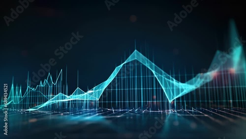 A low poly wireframe chart with an upward trend, set against a dark blue background, symbolizing the uncertainties and risks associated with the financial market. photo