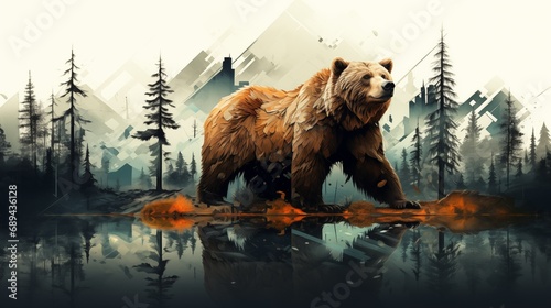 brown bear in the lake a wild bear with the intricate details of a forest landscape