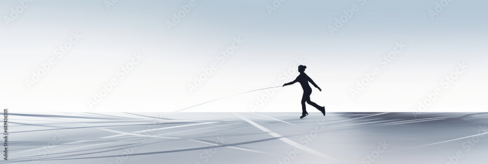 A Graceful Glide Across the Icy Expanse: The Elegance of an Abstract Minimalist Ice Skater Silhouette Against a Winter Wonderland Backdrop