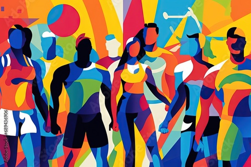 Group of Fit People in Colorful Marathon Race - Artwork