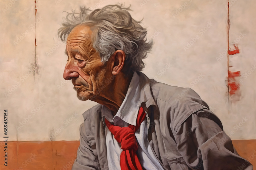 Naklejka premium Reflective Resilience: Portrait of a Pensive Elderly Man with a Lifetime of Stories